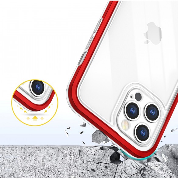 Genomskinligt 3in1-fodral för iPhone 12 Pro Max Ramskydd Gel Röd
