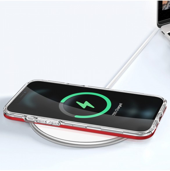 Genomskinligt 3in1-fodral för iPhone 12 Pro Max Ramskydd Gel Röd