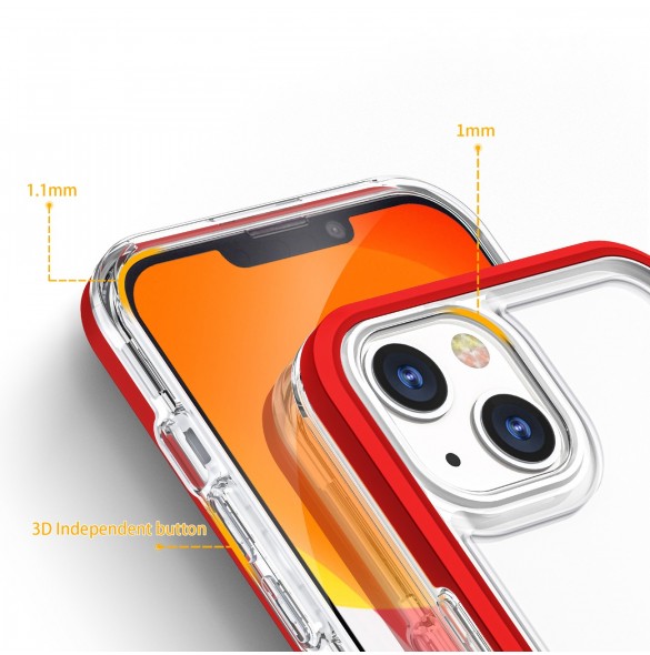 Genomskinligt 3in1-fodral för iPhone 13 Ramskydd Gel Röd