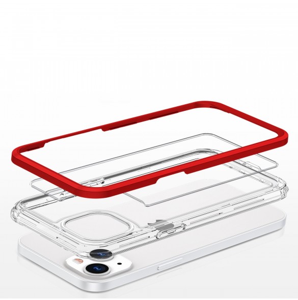 Genomskinligt 3in1-fodral för iPhone 13 Ramskydd Gel Röd