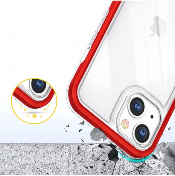 Genomskinligt 3in1-fodral för iPhone 13 Ramskydd Gel Röd