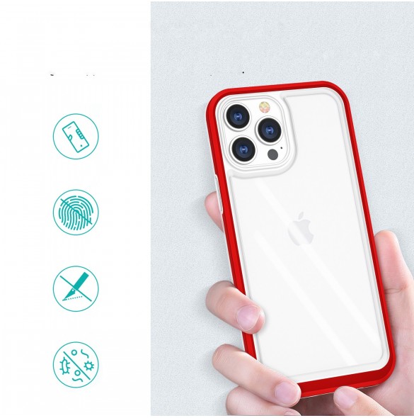 Genomskinligt 3-i-1-fodral för iPhone 13 Pro ramskal gelröd