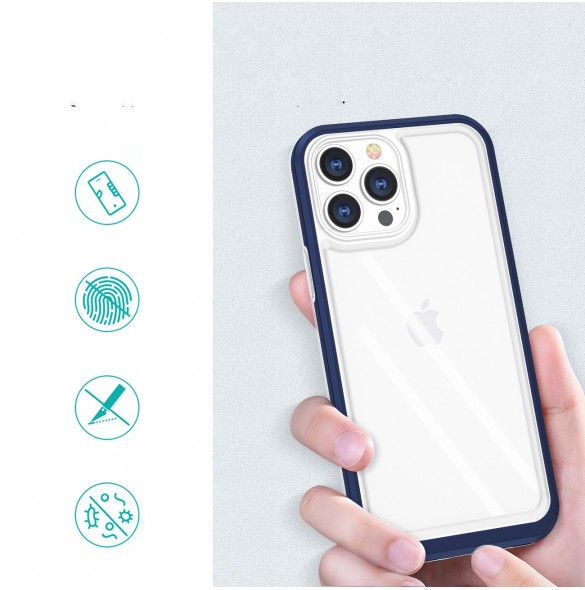 Genomskinligt 3in1-fodral för iPhone 13 Pro Max Ramskydd Gel Blå