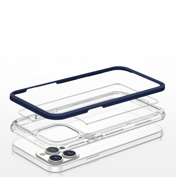 Genomskinligt 3in1-fodral för iPhone 13 Pro Max Ramskydd Gel Blå