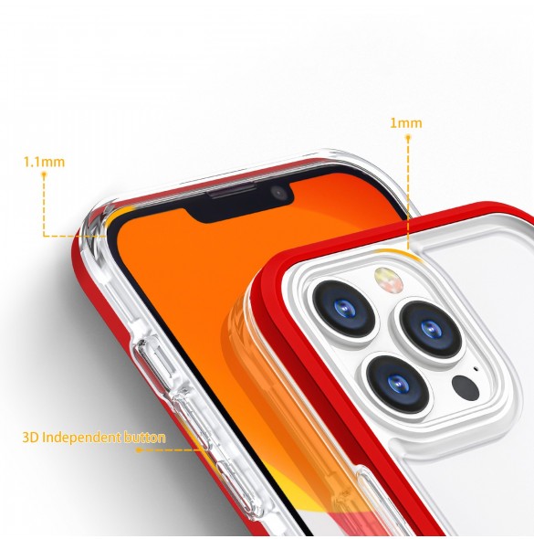 Genomskinligt 3in1-fodral för iPhone 13 Pro Max Frame Cover Gel Röd