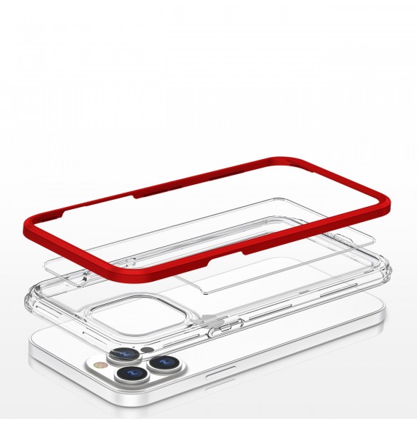 Genomskinligt 3in1-fodral för iPhone 13 Pro Max Frame Cover Gel Röd