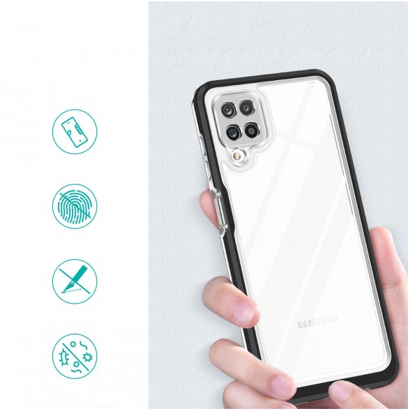 Genomskinligt 3-i-1 fodral för Samsung Galaxy A12 5G Frame Gel Cover Svart