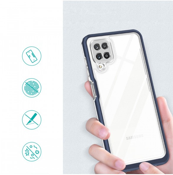 Genomskinligt 3-i-1 fodral för Samsung Galaxy A12 5G Frame Gel Cover Blå