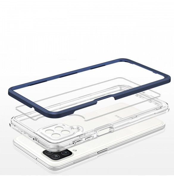 Genomskinligt 3-i-1 fodral för Samsung Galaxy A12 5G Frame Gel Cover Blå