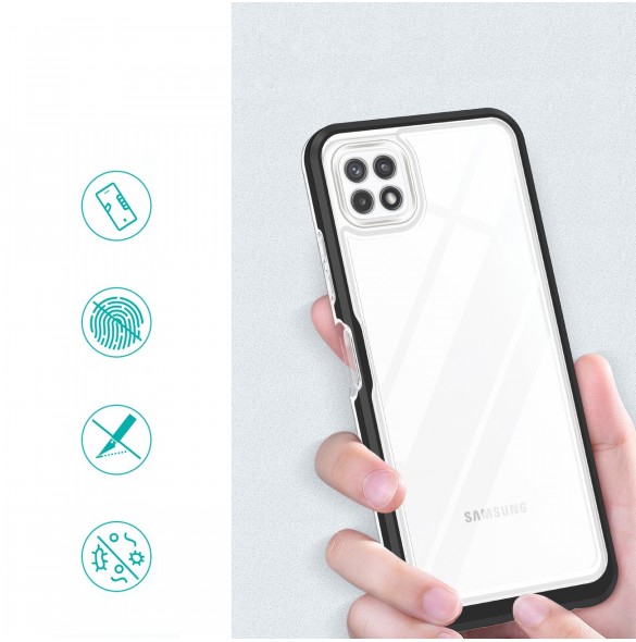 Genomskinligt 3-i-1 fodral för Samsung Galaxy A22 5G Frame Gel Cover Svart