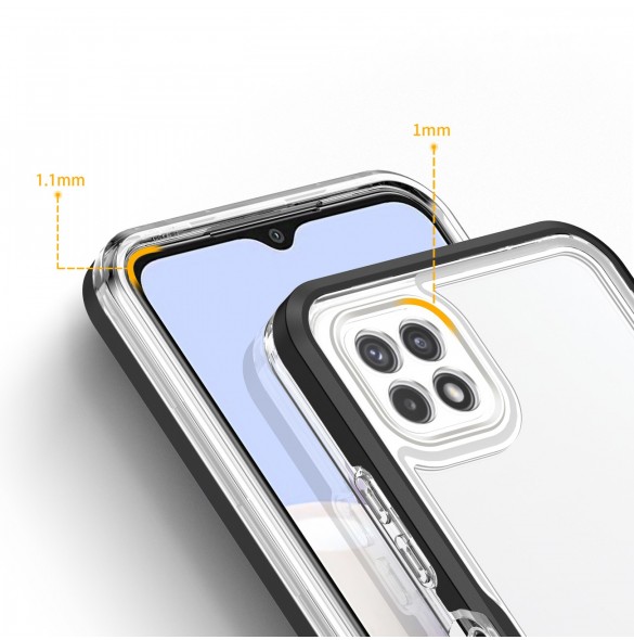 Genomskinligt 3-i-1 fodral för Samsung Galaxy A22 5G Frame Gel Cover Svart