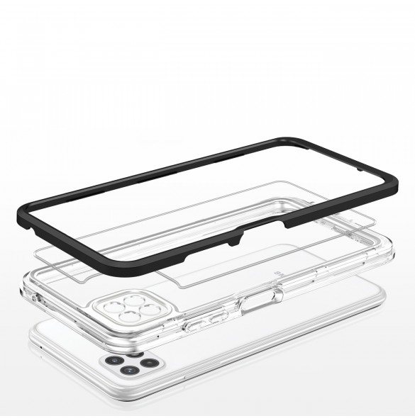 Genomskinligt 3-i-1 fodral för Samsung Galaxy A22 5G Frame Gel Cover Svart