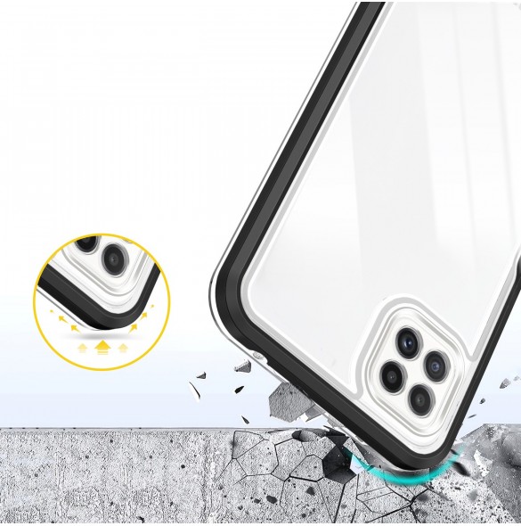 Genomskinligt 3-i-1 fodral för Samsung Galaxy A22 5G Frame Gel Cover Svart