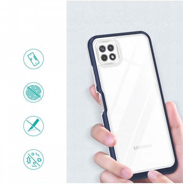 Genomskinligt 3-i-1 fodral för Samsung Galaxy A22 5G Frame Gel Cover Blå