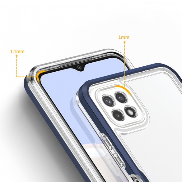 Genomskinligt 3-i-1 fodral för Samsung Galaxy A22 5G Frame Gel Cover Blå