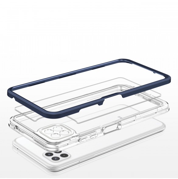 Genomskinligt 3-i-1 fodral för Samsung Galaxy A22 5G Frame Gel Cover Blå