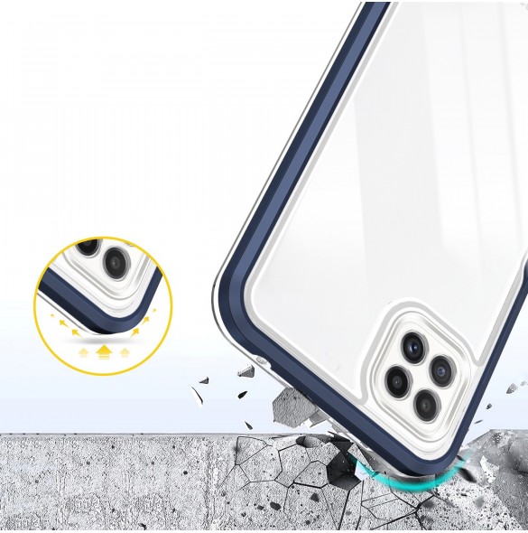 Genomskinligt 3-i-1 fodral för Samsung Galaxy A22 5G Frame Gel Cover Blå