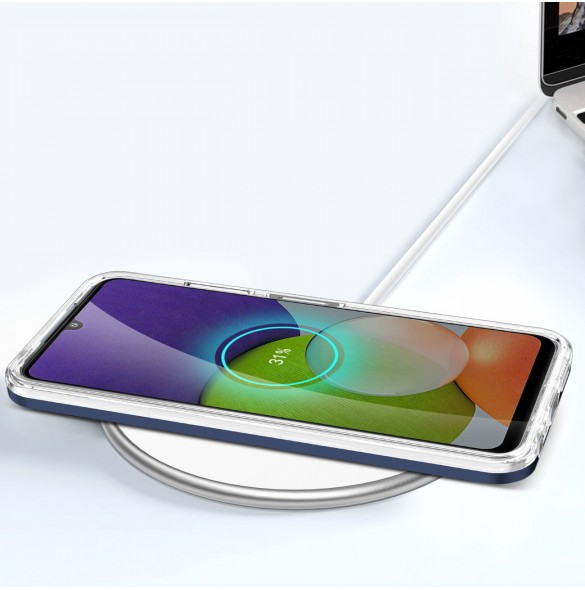 Genomskinligt 3-i-1 fodral för Samsung Galaxy A22 5G Frame Gel Cover Blå