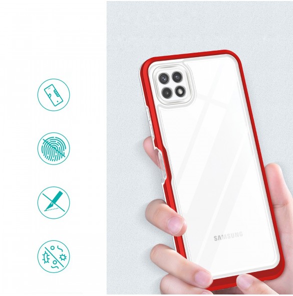 Genomskinligt 3in1-fodral för Samsung Galaxy A22 5G Frame Gel Cover Röd