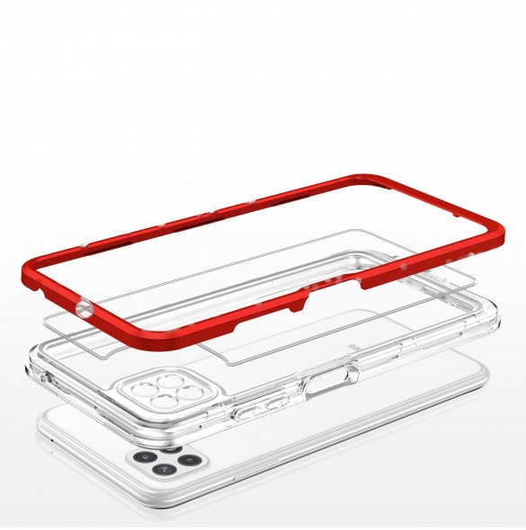 Genomskinligt 3in1-fodral för Samsung Galaxy A22 5G Frame Gel Cover Röd