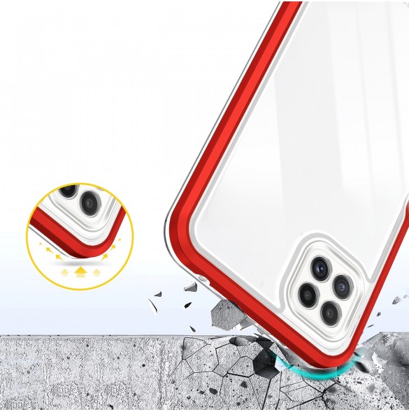 Genomskinligt 3in1-fodral för Samsung Galaxy A22 5G Frame Gel Cover Röd