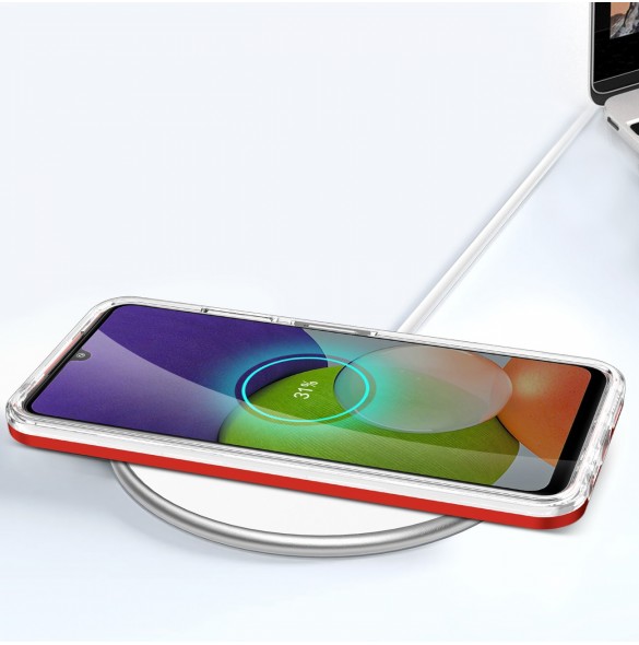 Genomskinligt 3in1-fodral för Samsung Galaxy A22 5G Frame Gel Cover Röd