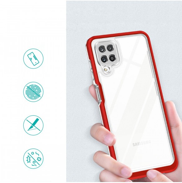 Genomskinligt 3in1-fodral för Samsung Galaxy A22 4G Frame Gel Cover Röd