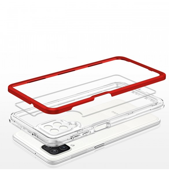 Genomskinligt 3in1-fodral för Samsung Galaxy A22 4G Frame Gel Cover Röd