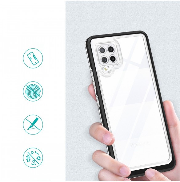 Genomskinligt 3-i-1 fodral för Samsung Galaxy A42 5G Frame Gel Cover Svart