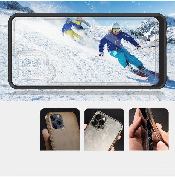 Genomskinligt 3-i-1 fodral för Samsung Galaxy A42 5G Frame Gel Cover Svart
