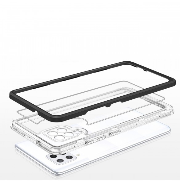 Genomskinligt 3-i-1 fodral för Samsung Galaxy A42 5G Frame Gel Cover Svart