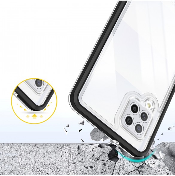 Genomskinligt 3-i-1 fodral för Samsung Galaxy A42 5G Frame Gel Cover Svart