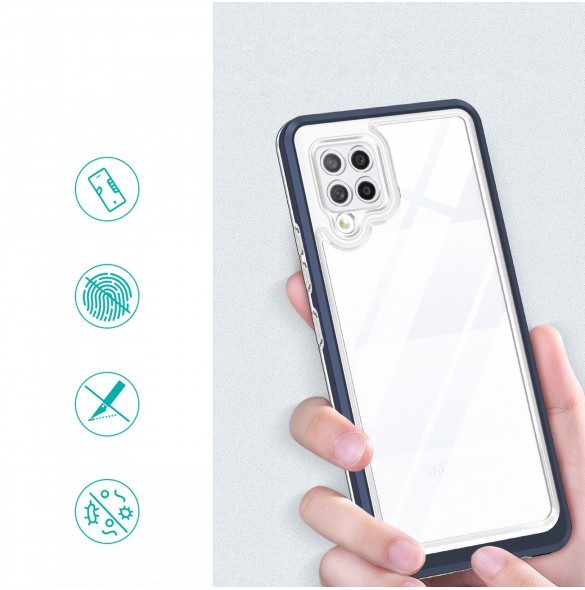 Genomskinligt 3-i-1 fodral för Samsung Galaxy A42 5G Frame Gel Cover Blå