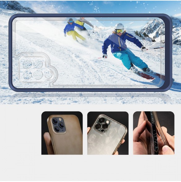 Genomskinligt 3-i-1 fodral för Samsung Galaxy A42 5G Frame Gel Cover Blå