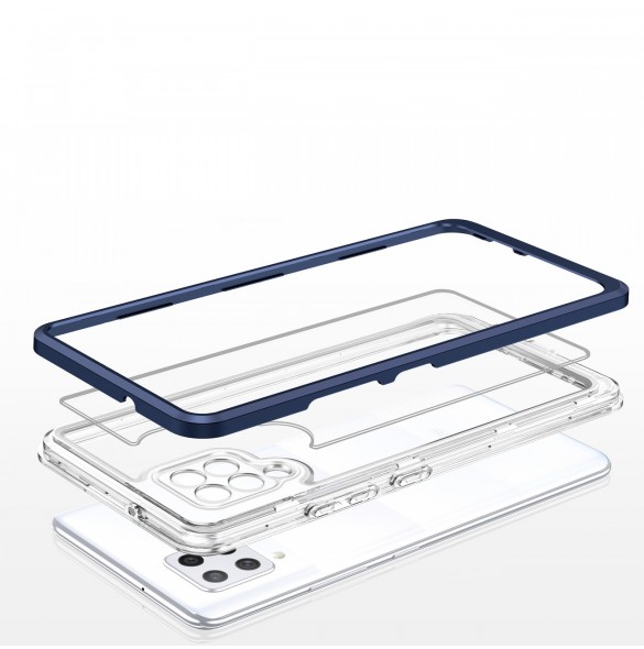 Genomskinligt 3-i-1 fodral för Samsung Galaxy A42 5G Frame Gel Cover Blå