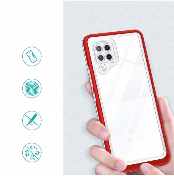 Genomskinligt 3-i-1 fodral för Samsung Galaxy A42 5G Frame Gel Cover Röd