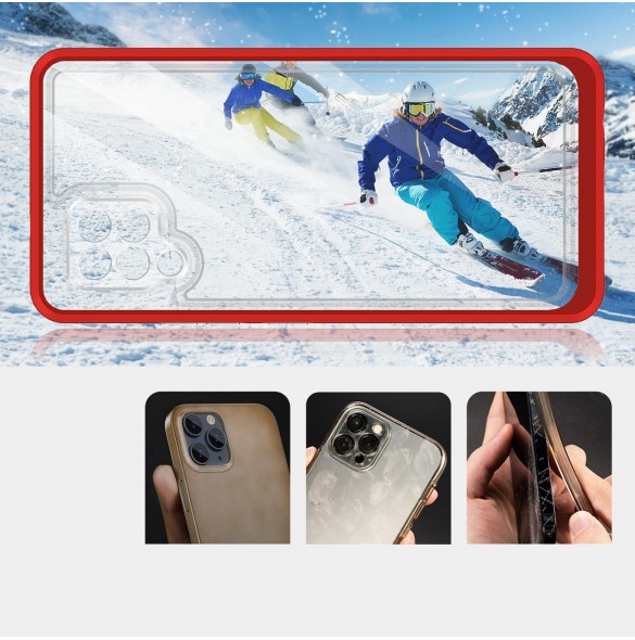 Genomskinligt 3-i-1 fodral för Samsung Galaxy A42 5G Frame Gel Cover Röd