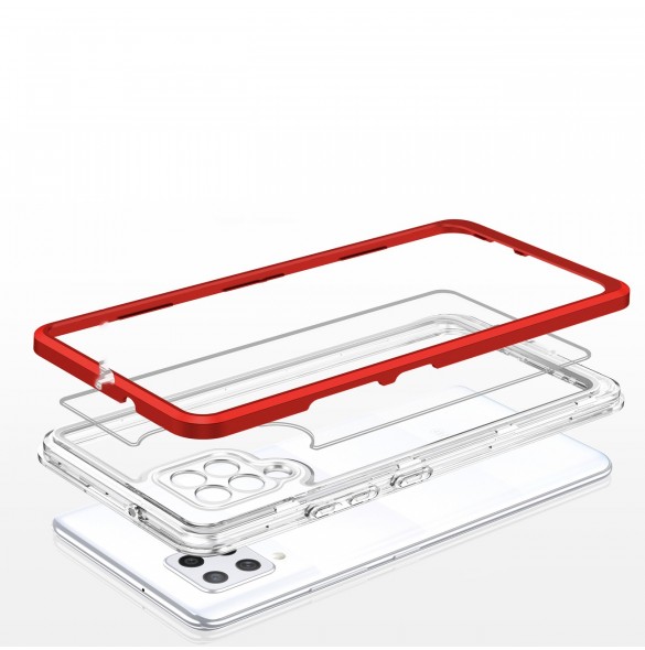 Genomskinligt 3-i-1 fodral för Samsung Galaxy A42 5G Frame Gel Cover Röd
