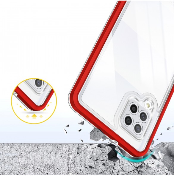 Genomskinligt 3-i-1 fodral för Samsung Galaxy A42 5G Frame Gel Cover Röd
