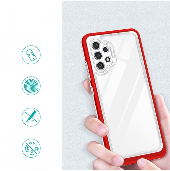 Genomskinligt 3-i-1 fodral för Samsung Galaxy A72 4G Frame Gel Cover Röd