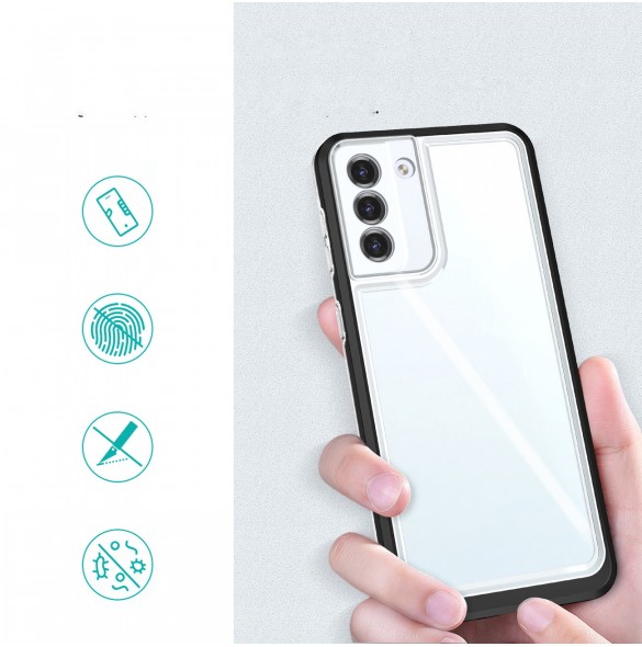 Genomskinligt 3-i-1 fodral för Samsung Galaxy S21 5G Frame Gel Cover Svart