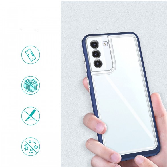 Genomskinligt 3-i-1 fodral för Samsung Galaxy S21 5G Frame Gel Cover Blå