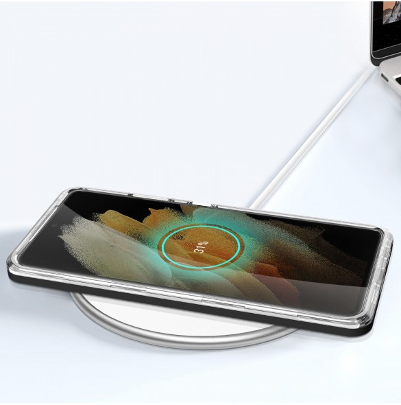 Genomskinligt 3-i-1 fodral för Samsung Galaxy S21 Ultra 5G Frame Gel Cover Svart