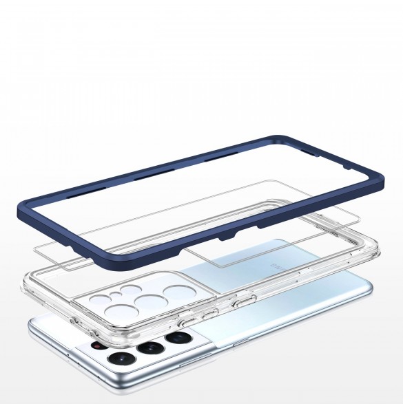 Genomskinligt 3-i-1 fodral för Samsung Galaxy S21 Ultra 5G Frame Gel Cover Blå