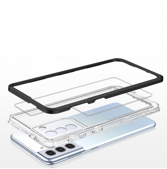 Genomskinligt 3-i-1 fodral för Samsung Galaxy S22 Frame Gel Cover Svart