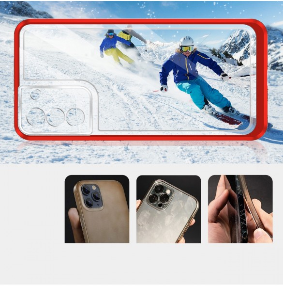 Klart 3-i-1 fodral för Samsung Galaxy S22 Frame Gel Cover Röd