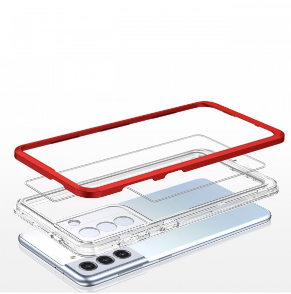 Genomskinligt 3-i-1 fodral för Samsung Galaxy S22 + (S22 Plus) ram gelöverdrag rött