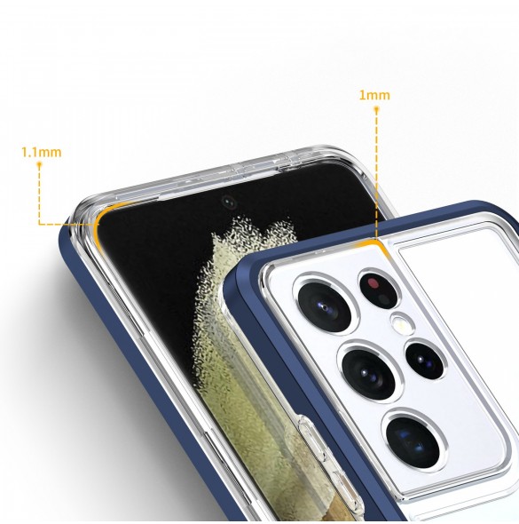 Klart 3-i-1 fodral för Samsung Galaxy S22 Ultra Frame Gel Cover Blå