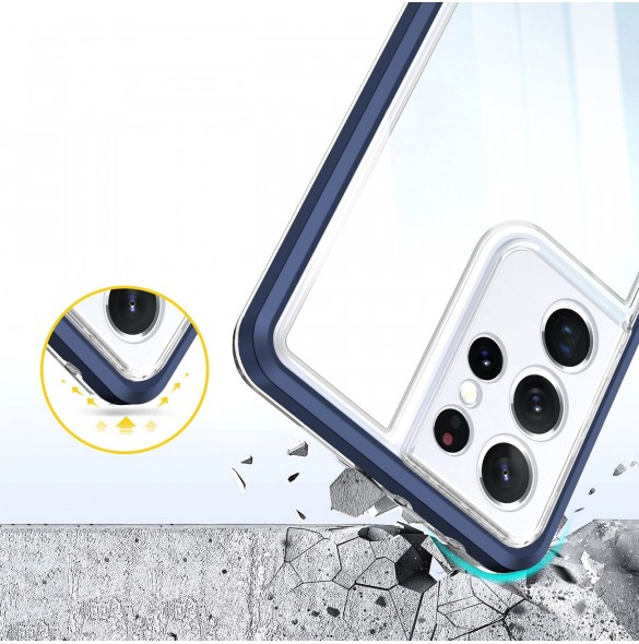 Klart 3-i-1 fodral för Samsung Galaxy S22 Ultra Frame Gel Cover Blå