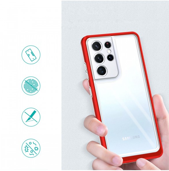 Genomskinligt 3-i-1 fodral för Samsung Galaxy S22 Ultra Frame Gel Cover Röd
